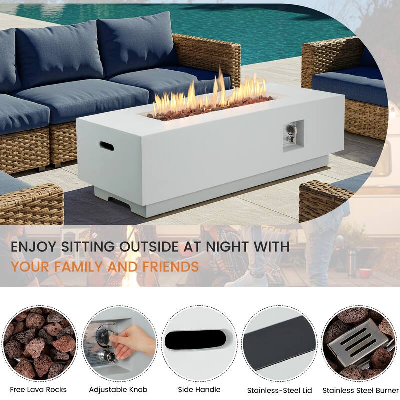 50,000 BTU 30" Outdoor White Round Propane Fire Pit Table and Set
