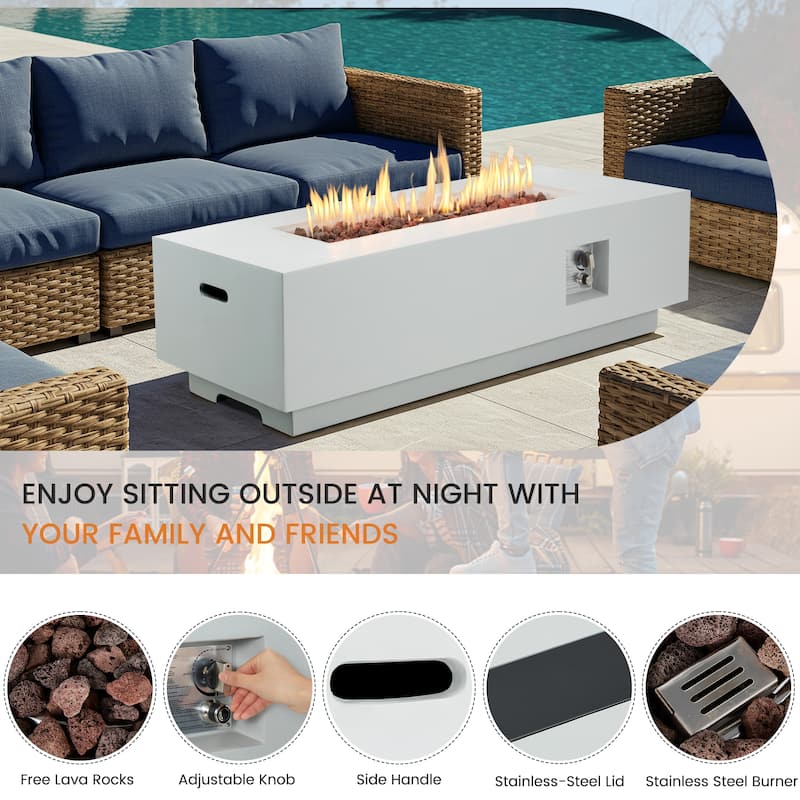 AVAWING 50,000 BTU 30" Outdoor White Round Propane Fire Pit Table and Set (Set Includes Tank Holder)