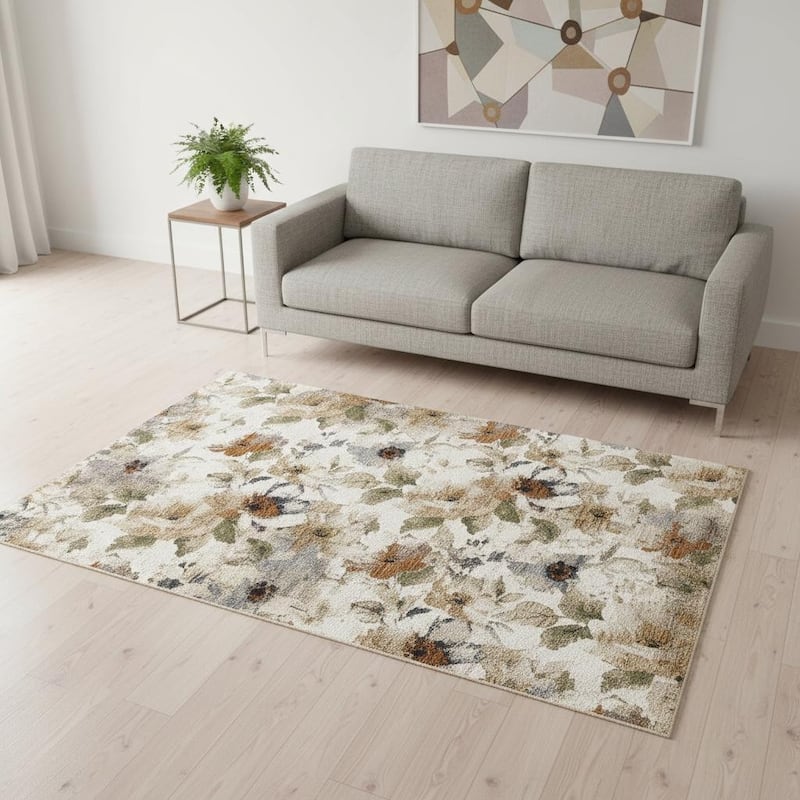 HomeRoots Floral Modern Rectangle Area Rug - 5' X 8' - 5' X 8'