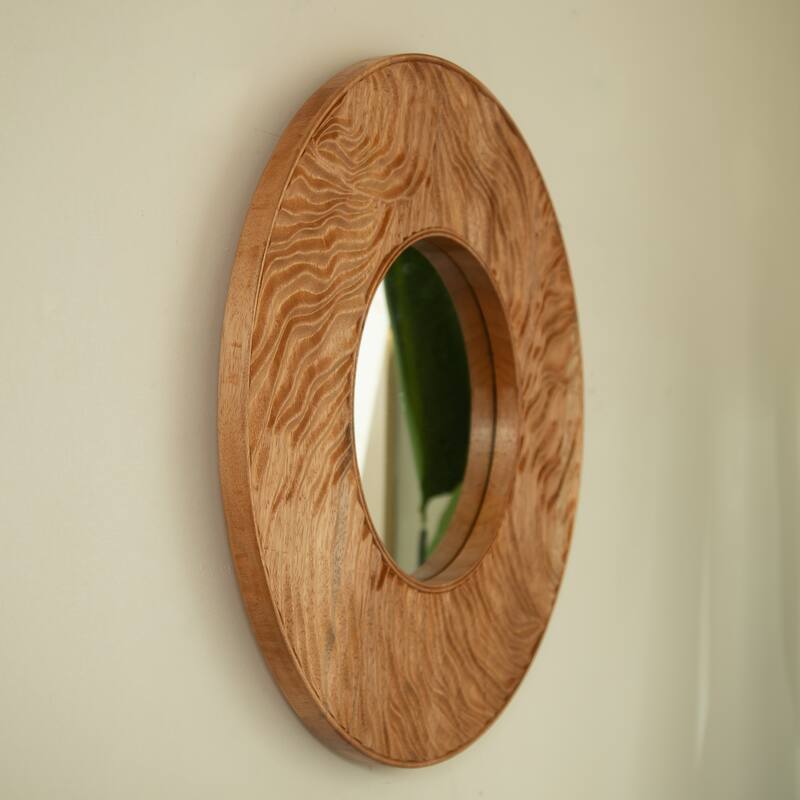 24" Ring Mirror, Wall-mounted Vintage Circle Solid Rosewood Decorative Mirror, Round Mirror for Bathroom, Bedroom