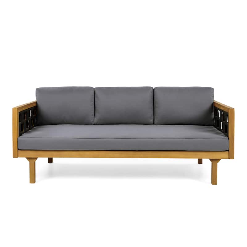 Christopher Knight Home - Modern Outdoor Patio Acacia Wood 3-Seater Daybed Sofa with Cushions, Rope Square Armrest & Teak Finish