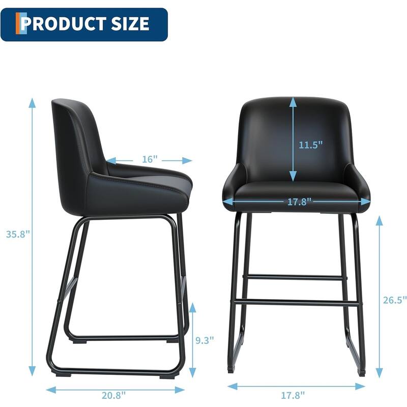 Counter Height PU Leather Bar Stools Set of 4 for Kitchen Island, Counter