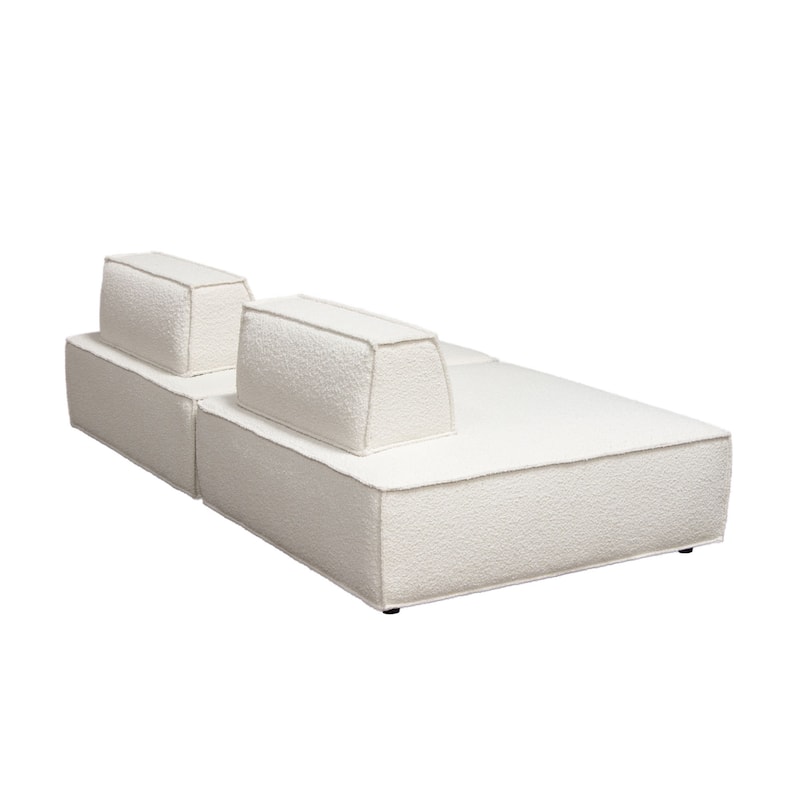 Gada 2 Piece Square Lounger Chairs, Welt Trim Ivory Boucle, Solid Wood