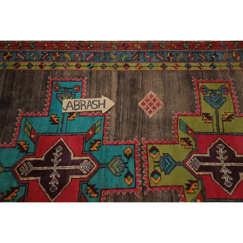 Hand Knotted Oriental 100% Wool Carpet Traditional Tribal Brown Heriz Area Rug - 10' 8'' X 4' 7''