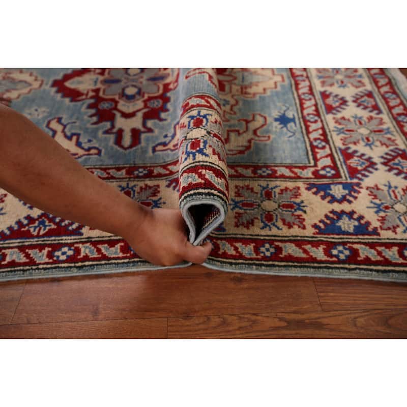 Light Blue Kazak Rug Hand-Knotted Traditional Wool Carpet - 3'11" x 6'0"