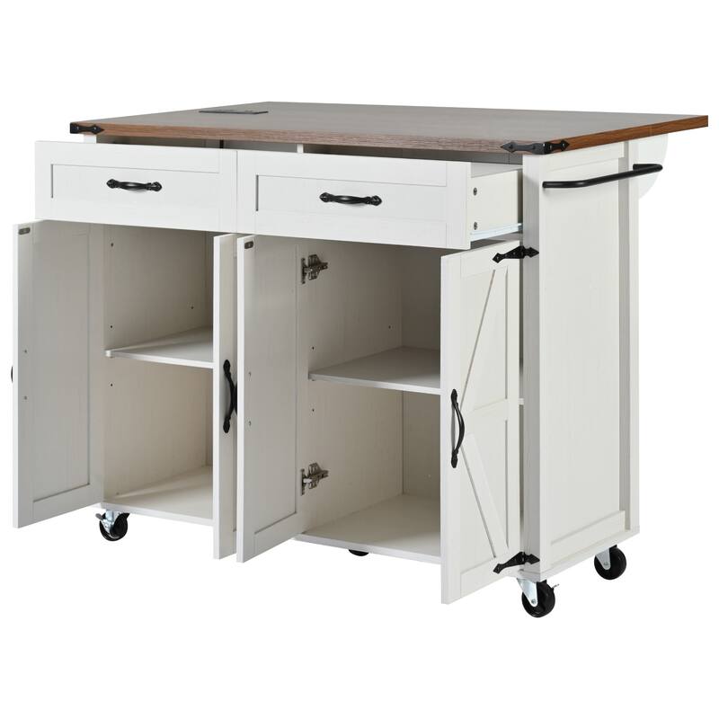 MDF Kitchen Cart with Power Outlet and Spice Rack and Drawer
