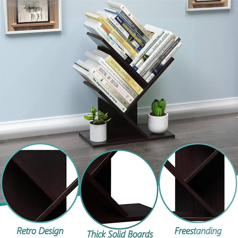 3 Tier Small Tree Bookshelf Desk Book Organizer Narrow Bookcases for Books - 11.6"D x 6"W x 15"H