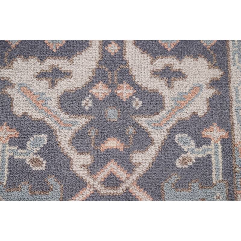 Gray Blue Oushak Indian Runner Rug Hand-Knotted Wool Carpet - 2'5"x 10'0"