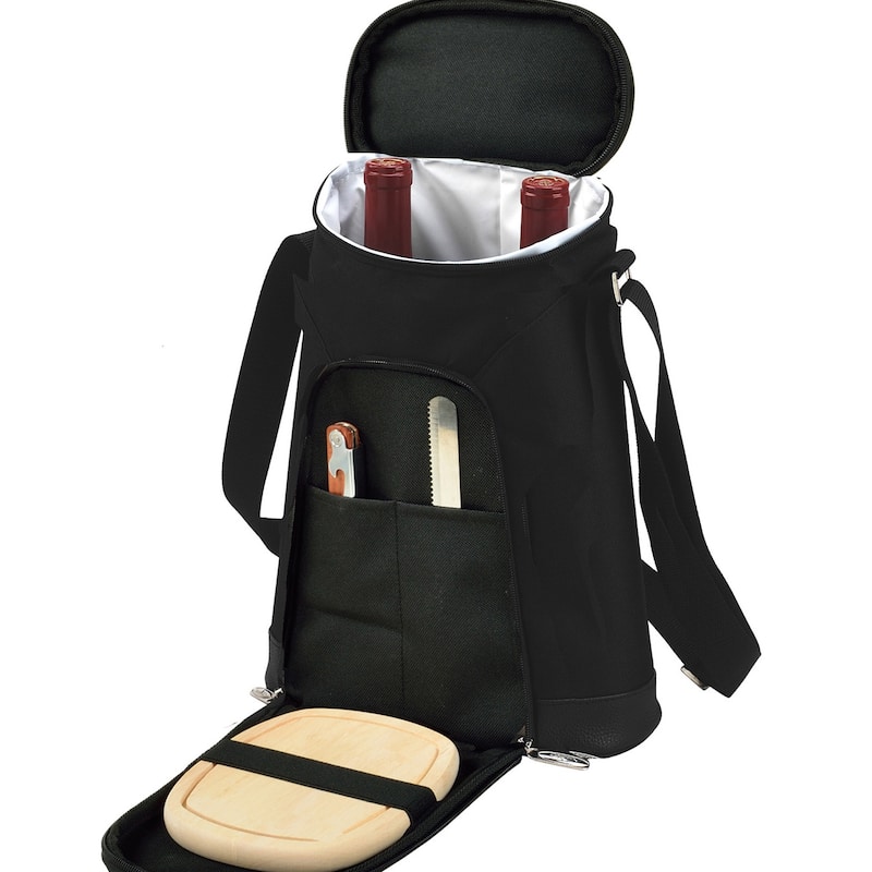 NCAA Nebraska University Cornhuskers Stylish 2 Bottle Insulated Wine Tote Bag with Cheese Board, Knife and Corkscrew