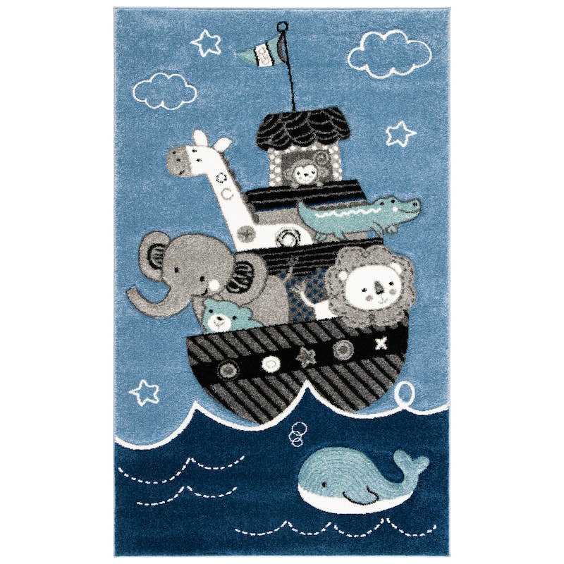 SAFAVIEH Carousel Kids Simin Animal Rug - 2'3" x 4' - Blue/Grey