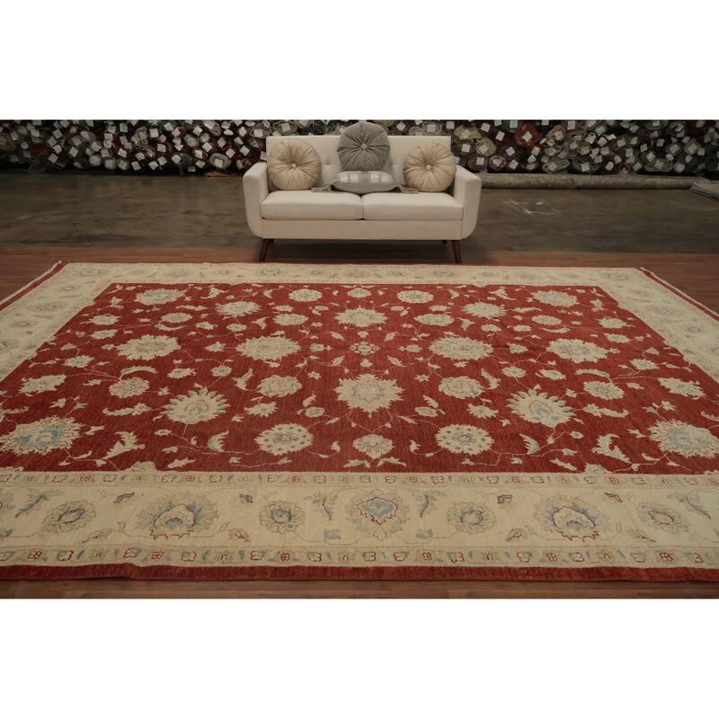 Hand Knotted Oriental 100% Wool Carpet Traditional All-Over Oranges & Rust Peshawar Area Rug - 13' 8'' X 10' 1''