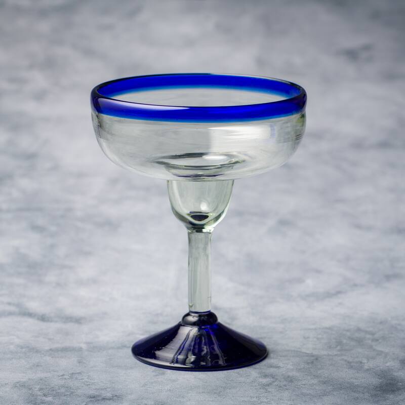 10 Strawberry Street Cobalt Rim Handlown Mexican Glassware, set of 6