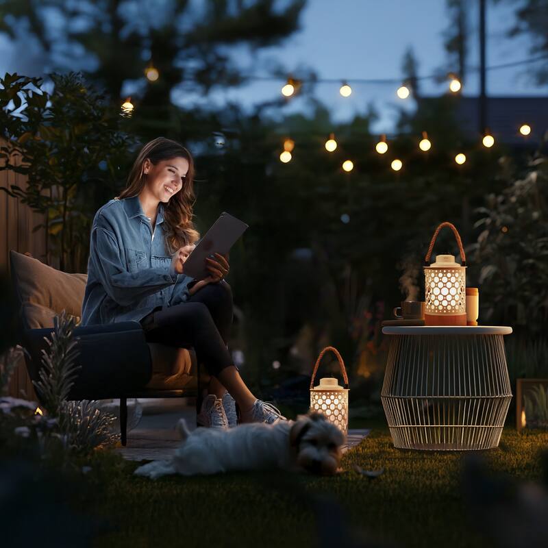 Kibun by Bulbrite Stargaze Cordless LED Outdoor Table Lamp with Dimmer, 3-Level Brightness with Dual Power Source