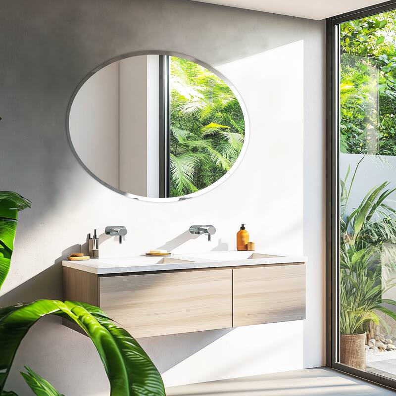 Frameless Bathroom Mirror Wall Mounted Modern Stylish Design with Contemporary Bevelled Edges