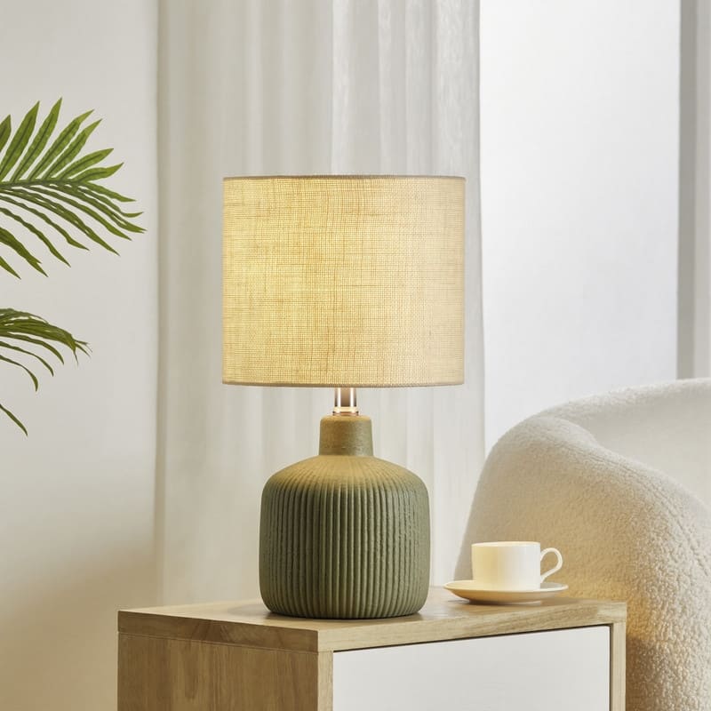 KAWOTI Fluted Ceramic Table Lamp (H18.25" x W10" x D10")