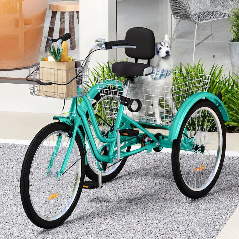 Moasis 24" Adult Tricycle 3-Wheel Bikes 1 Speed Trike Low Step-Through Cruiser Bike