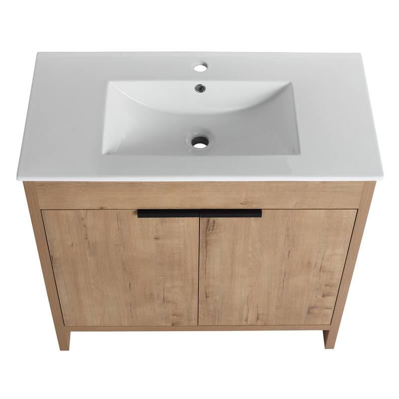 GDFStudio - Lennox Modern Freestanding Bathroom Vanity with White Ceramic Sink and Soft-Close Doors