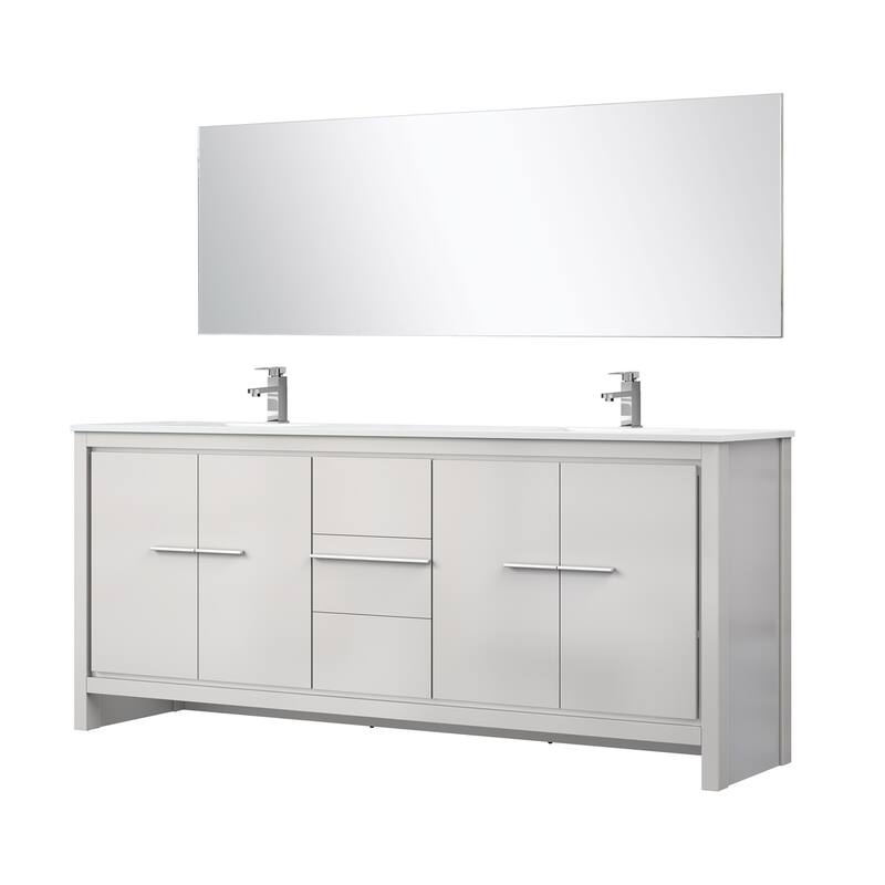 Lafarre Bath Vanity, White Quartz Top, Chrome Faucet Set and Mirror