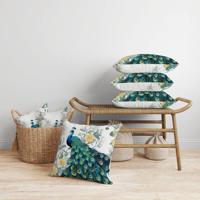 Peacock Secrets Faux Suede Reversible Throw Pillow Teal and Gold