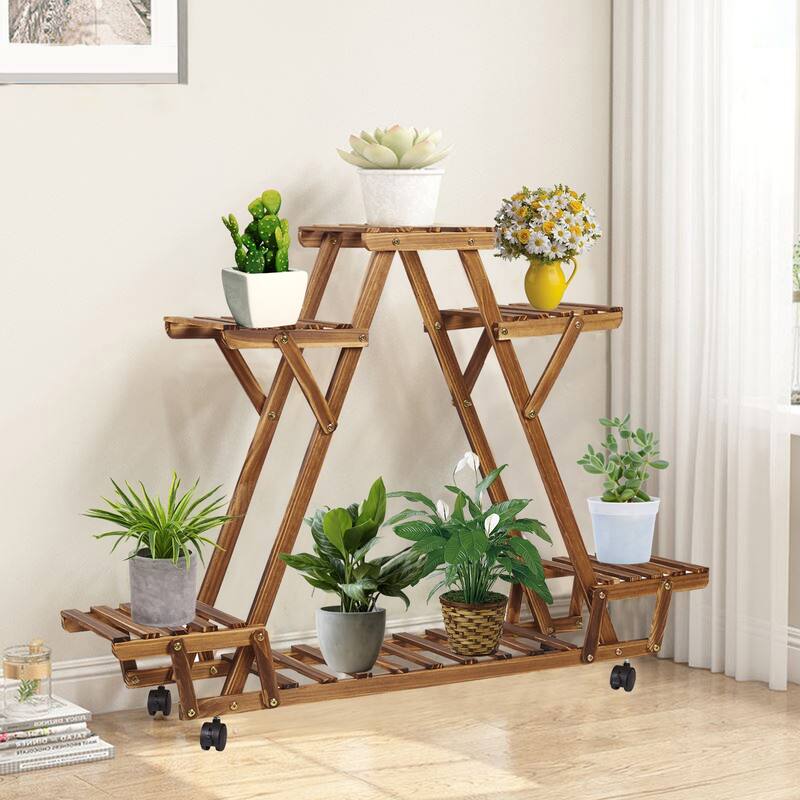 Rectangular Multi Tiered Plant Stand Rolling Flower Pot Rack - 35.8x9.9x31.9in