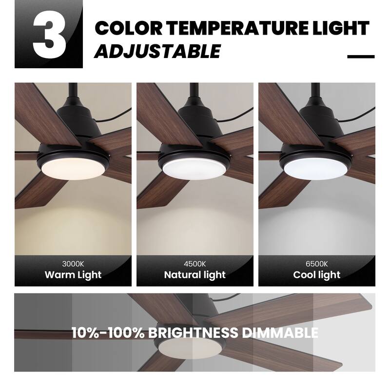 42 Inch Farmhouse Waterproof Dimmable Ceiling Fans with Lights and Remote - 42''