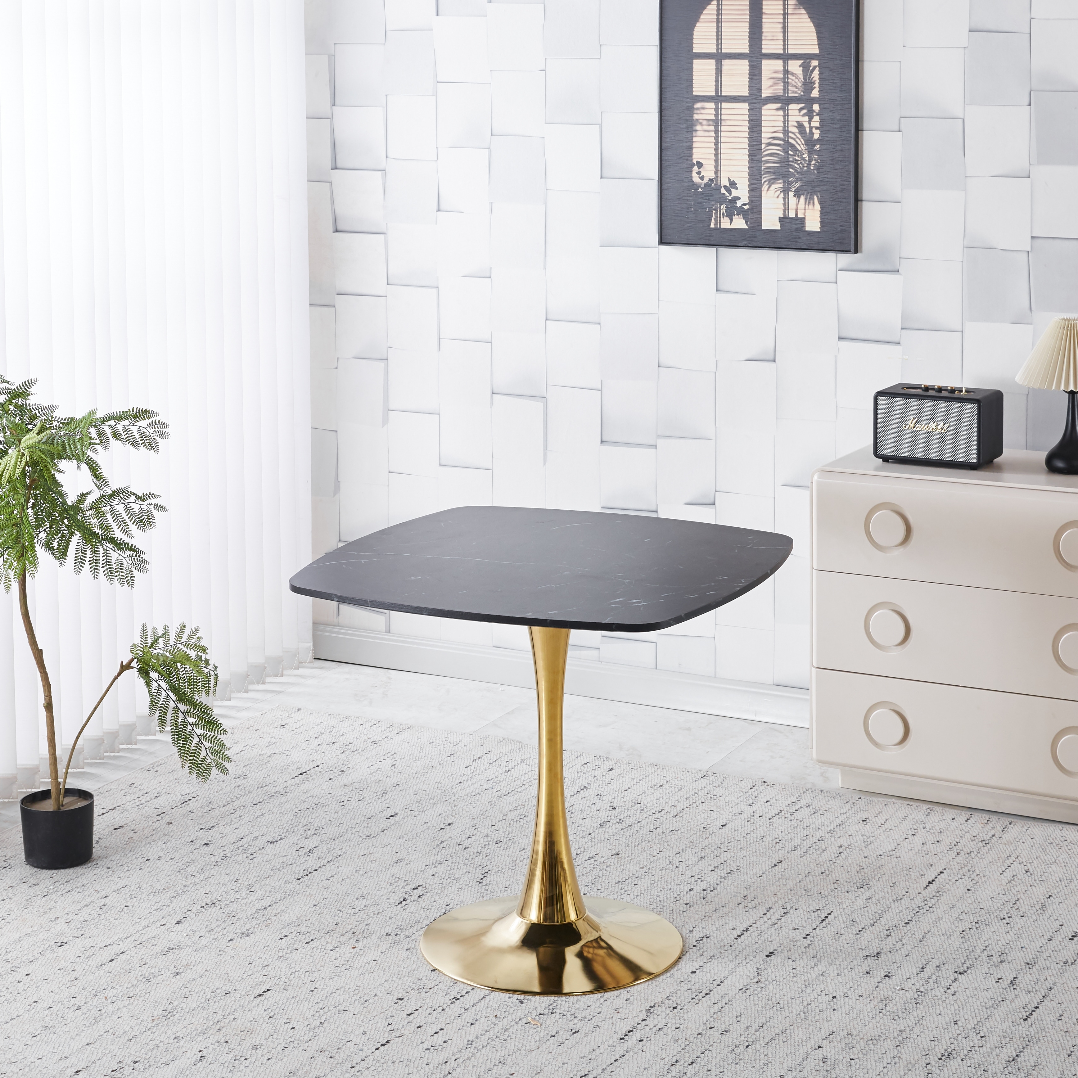Tulip Dining Table for 2-4 People, Square Kitchen Dining Table , Bistro Table with MDF Tabletop & Metal Pedestal