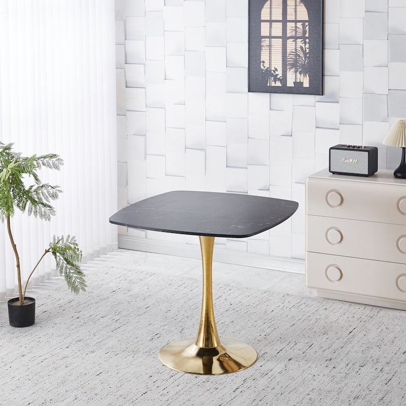 Tulip Dining Table for 2-4 People, Square Kitchen Dining Table , Bistro Table with MDF Tabletop & Metal Pedestal - Gold+Matte Black
