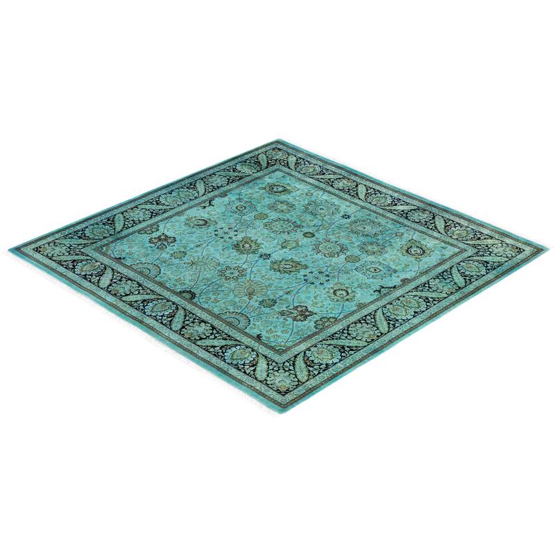 Overdyed One-of-a-Kind Hand-Knotted Area Rug - Green - 6' 1" x 6' 3"