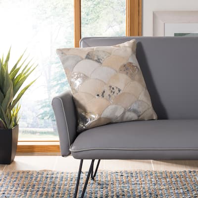 SAFAVIEH Dalila Scale Silver/ White Cowhide 18-inch Decorative Pillow