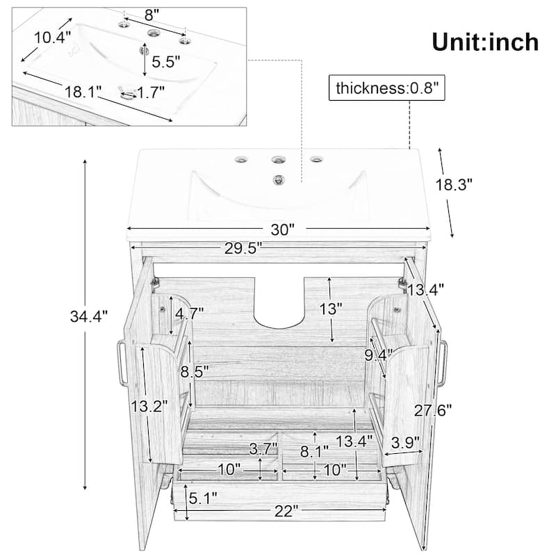 Roomfitters 30" Bathroom Vanity with Sink Combo, Cabinet with Doors and Drawer, Multi-Functional MDF Frame, Natural