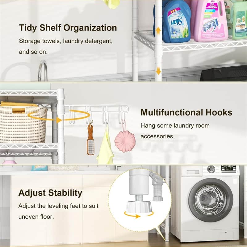 Over The Washer and Dryer Storage Shelves - 13.4"D x 35"W x 76.2"H