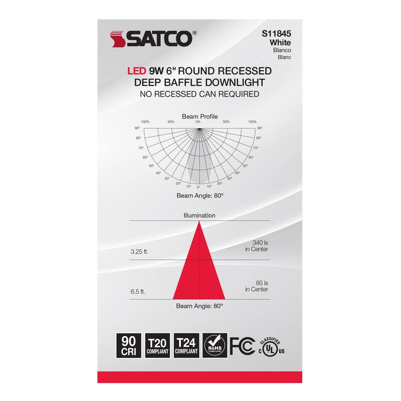 9 Watt 6 inch Deep Baffle CCT-Selectable Recessed LED Downlight