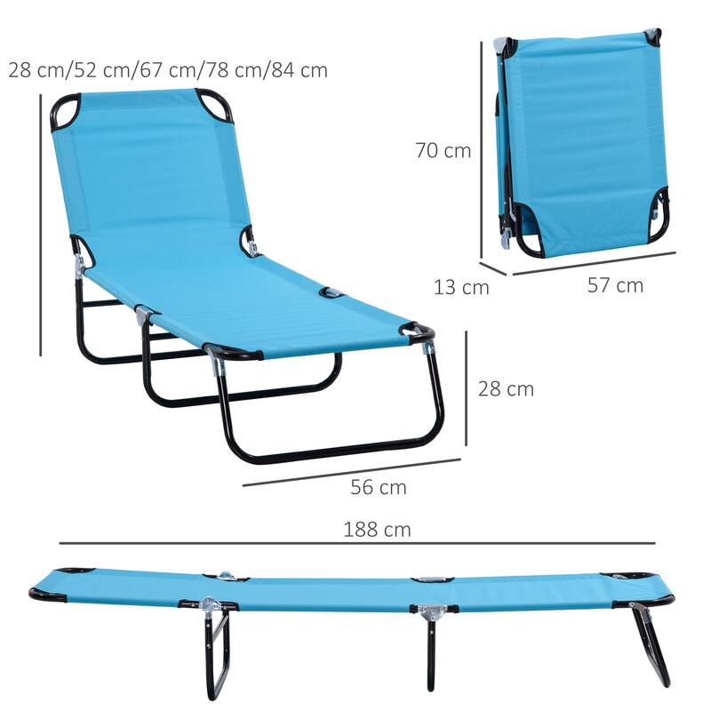 Foldable Outdoor Chaise Lounge Chair Sun Tanning Chairs with 5-Position Backrest and Steel Frame for Beach Patio Poolside