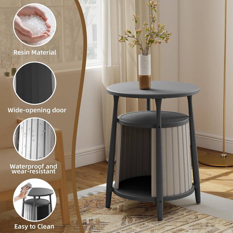 Decksplore Side Table with Storage All-Weather Resin Living Room, Bedroom, Balcony, Reading Room (Black)