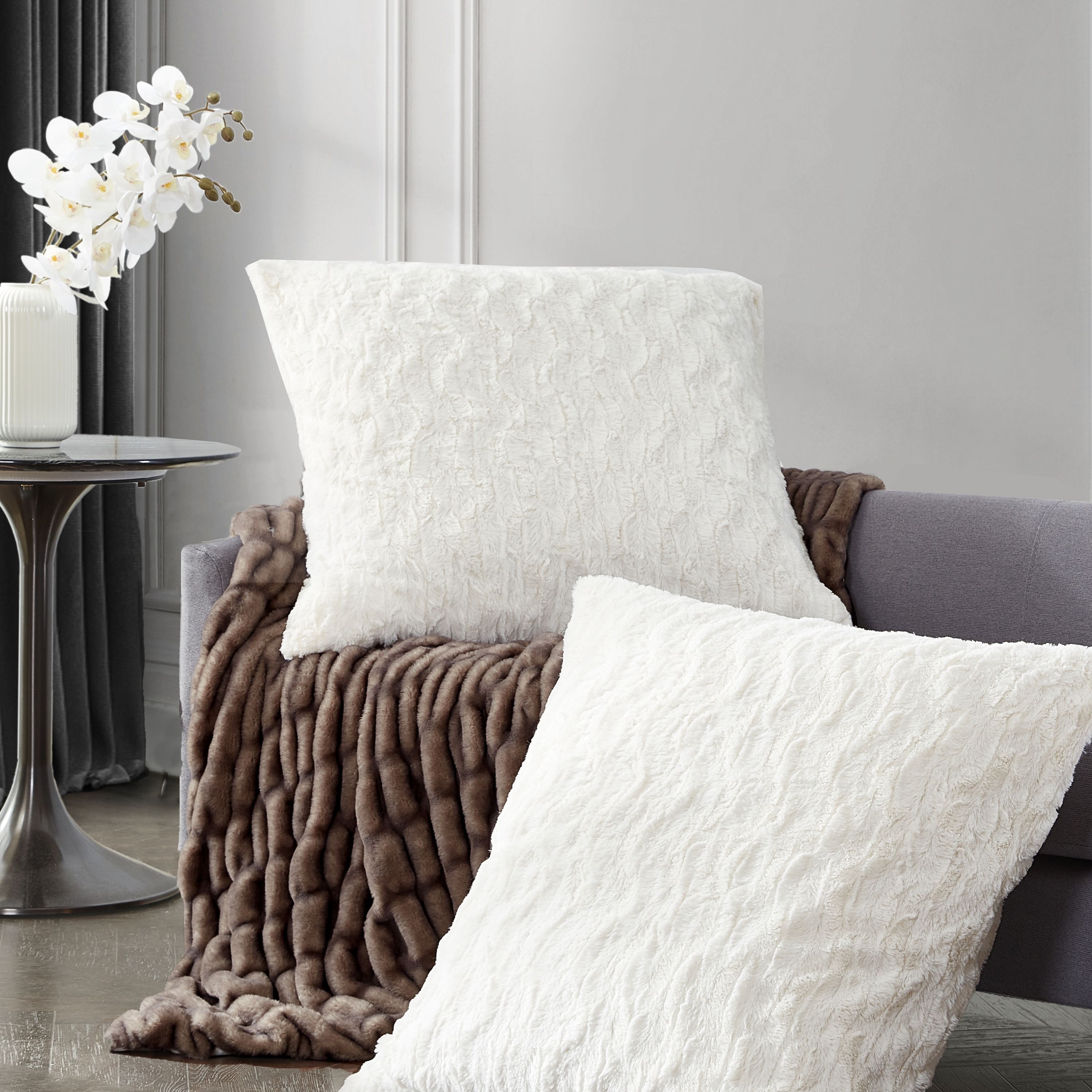 KARL LAGERFELD PARIS Heavenly Faux Fur Euro Pillow Pair