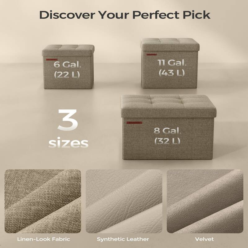 11.8-Inch Foldable Storage Square Ottoman with Tufted Design Perfect for Bedroom or Dressing Room