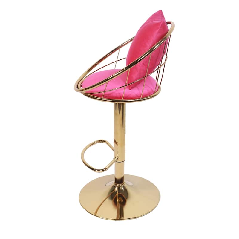 Adjustable Height Swivel Bar Stools Set of 2 with Velvet Padded Seat, Weave Shape Back, Gold Plated Base and Non-slip Pads