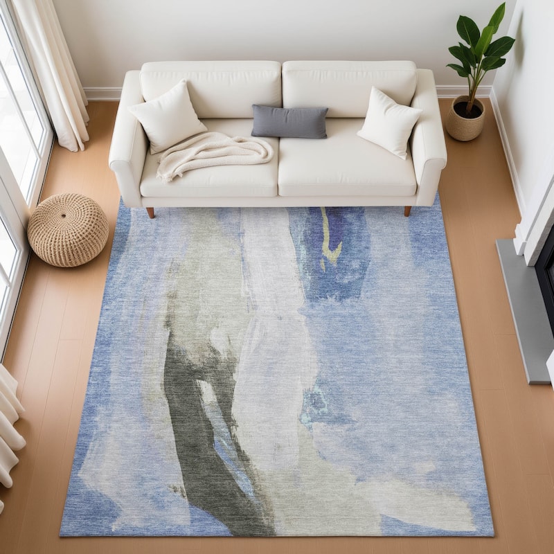 Premium Washable Super Soft Abstract Brushstrokes Mayfield Rug - Denim - 8' x 10'