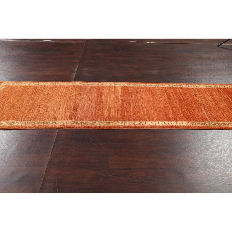 Orange Bordered Oriental Gabbeh Kashkoli Wool Runner Rug Hand-knotted - 2'8" x 8'11"