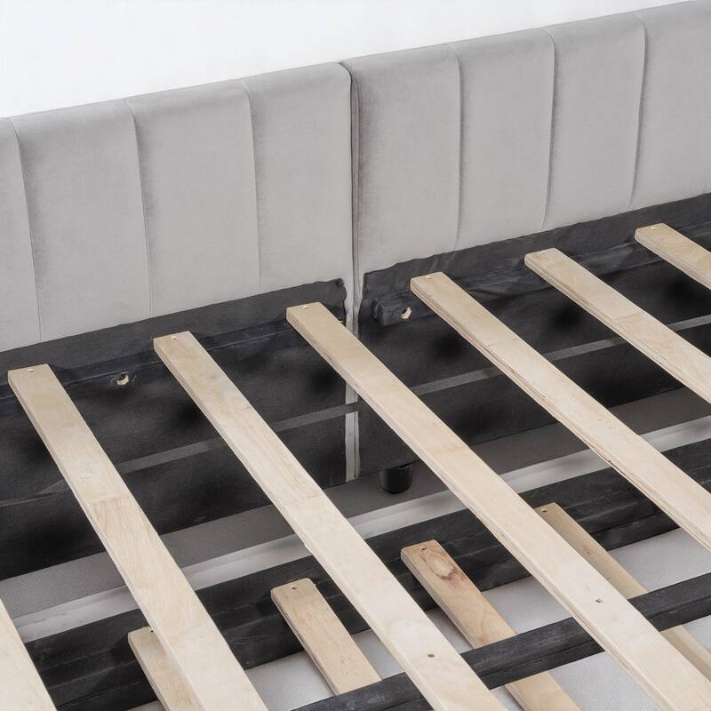 Stylish Full Size Daybed with Pull-Out Twin Trundle, L-Shaped Backrest, and No Box Spring Required