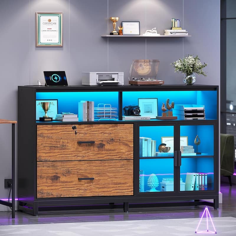 59" LED File Cabinet 2 Drawers Filing Cabinets Legal/Letter/A4 File