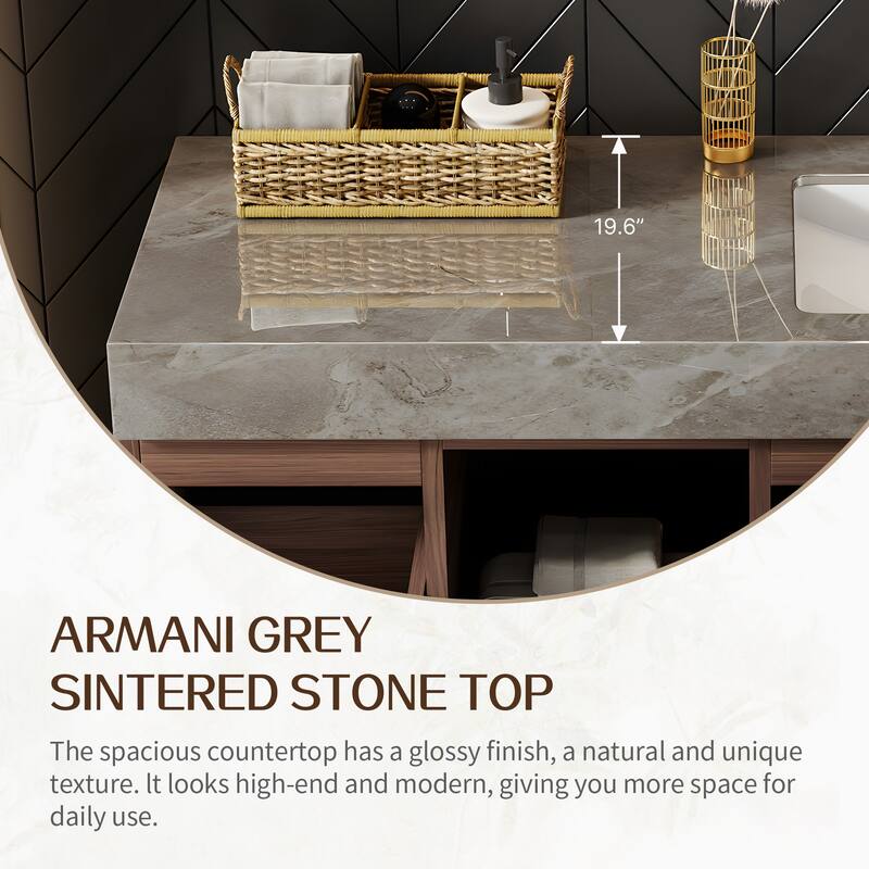48" Mid Century Single Bathroom faux marble Vanity with Top, Solid Wood, Floating Vanities for Bathroom, Not Assembled Need
