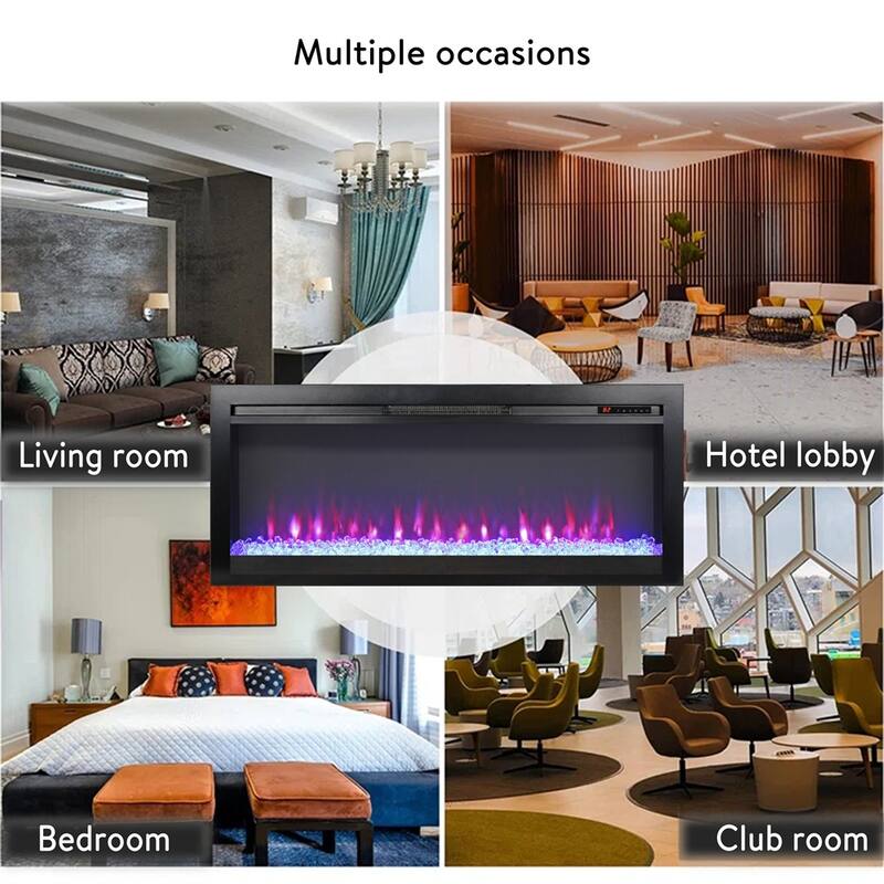44" Wall Recessed Electric Fireplace with Remote and Multi Color Flame