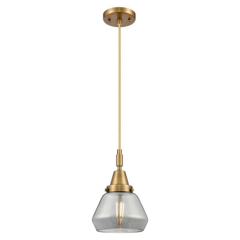 Innovations Lighting Downtown Urban - Caden Fulton - 1 Light 7" Cord Hung Mini Pendant - Brushed Brass/Light Smoke Shade