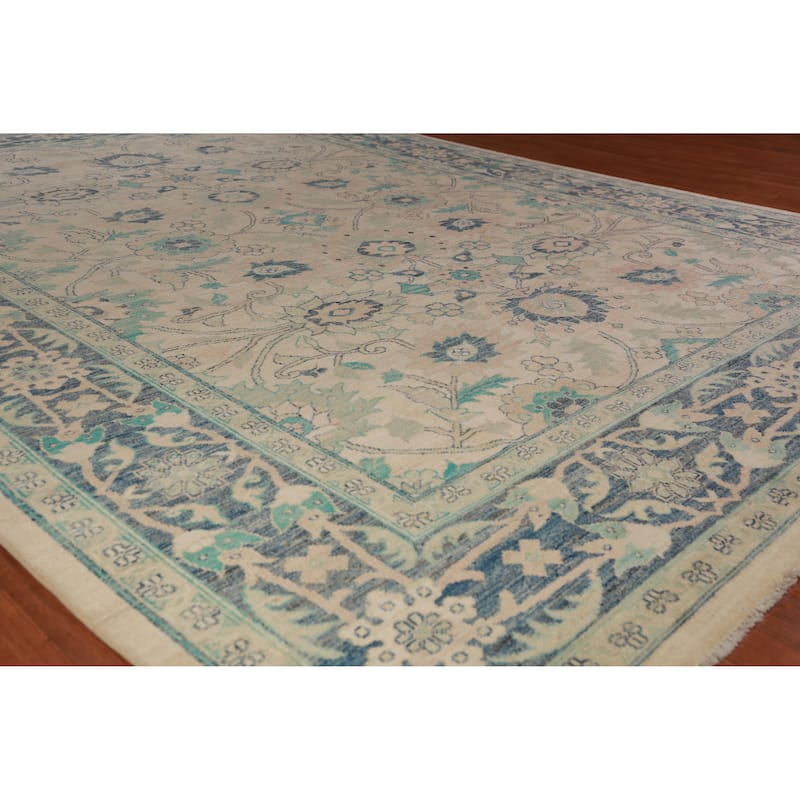Geometric Vegetable Dye Floral Oushak Turkish Rug Handmade Wool Carpet - 9'4"x 12'2" - 9'4"x 12'2" - Ivory/Beige