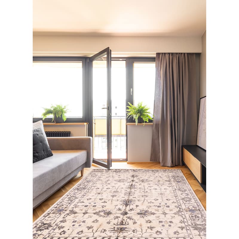 ECARPETGALLERY Hand-knotted Jules Oushak Ivory Silk Rug - 7'6 x 9'9