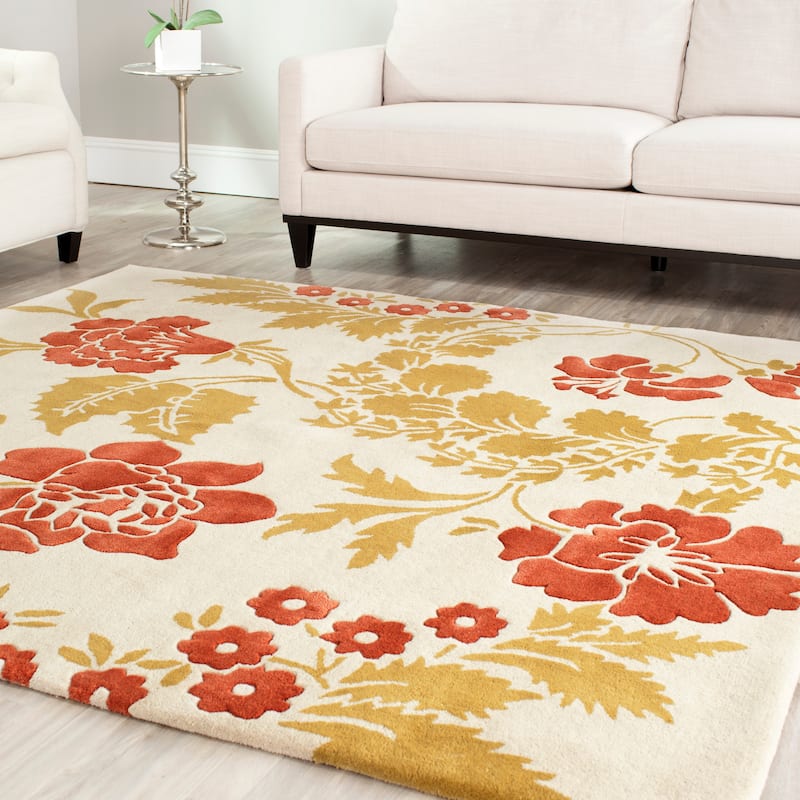 SAFAVIEH Handmade Capri Senni Modern Wool Rug - 7' Square - Beige/Rust