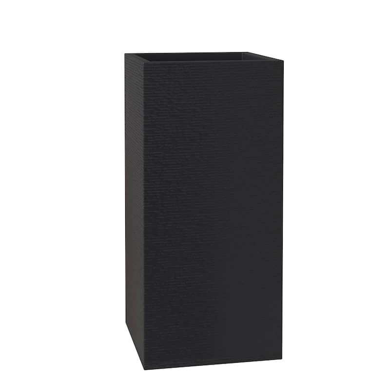 Basalt Tall Square Fiberstone Planter Modern Weather-Resistant Design for Indoor Outdoor Patio Planter Pot with Drainage - 20 Inch - Black