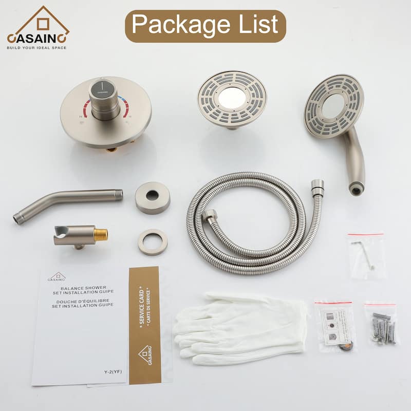 CASAINC 2-Spray 5 in. Shower Faucet Kit Wall Mounted Fixed and Handheld Dual Shower Heads 1.8 GPM - 5" x 5"