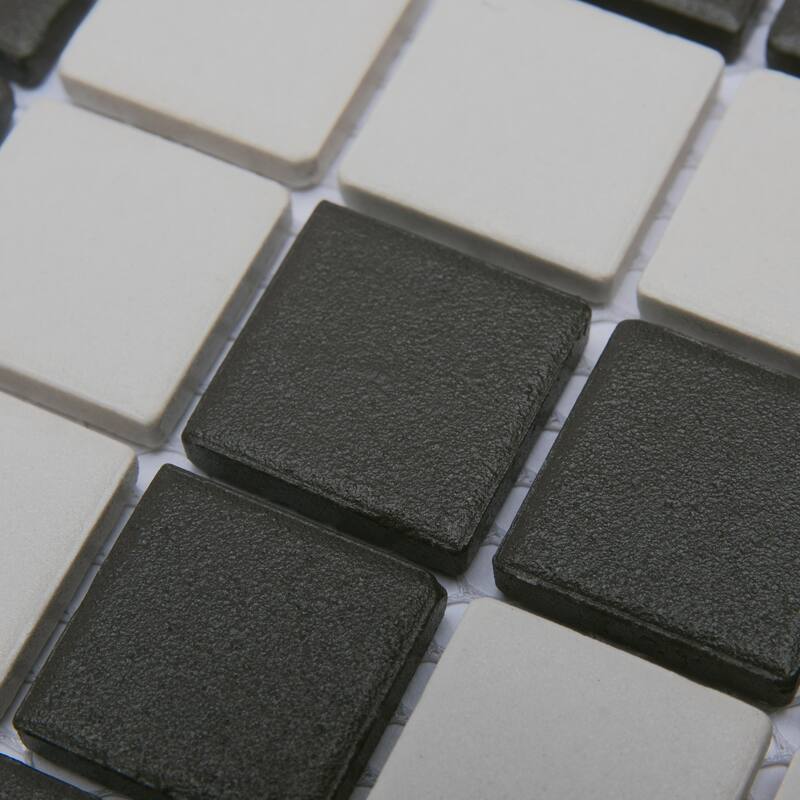 Merola Tile Gotham 1" Greek Corner Unglazed Black and White 8-3/4" x 8-3/4" Porcelain Floor and Wall Tile - Case (4 Tiles)